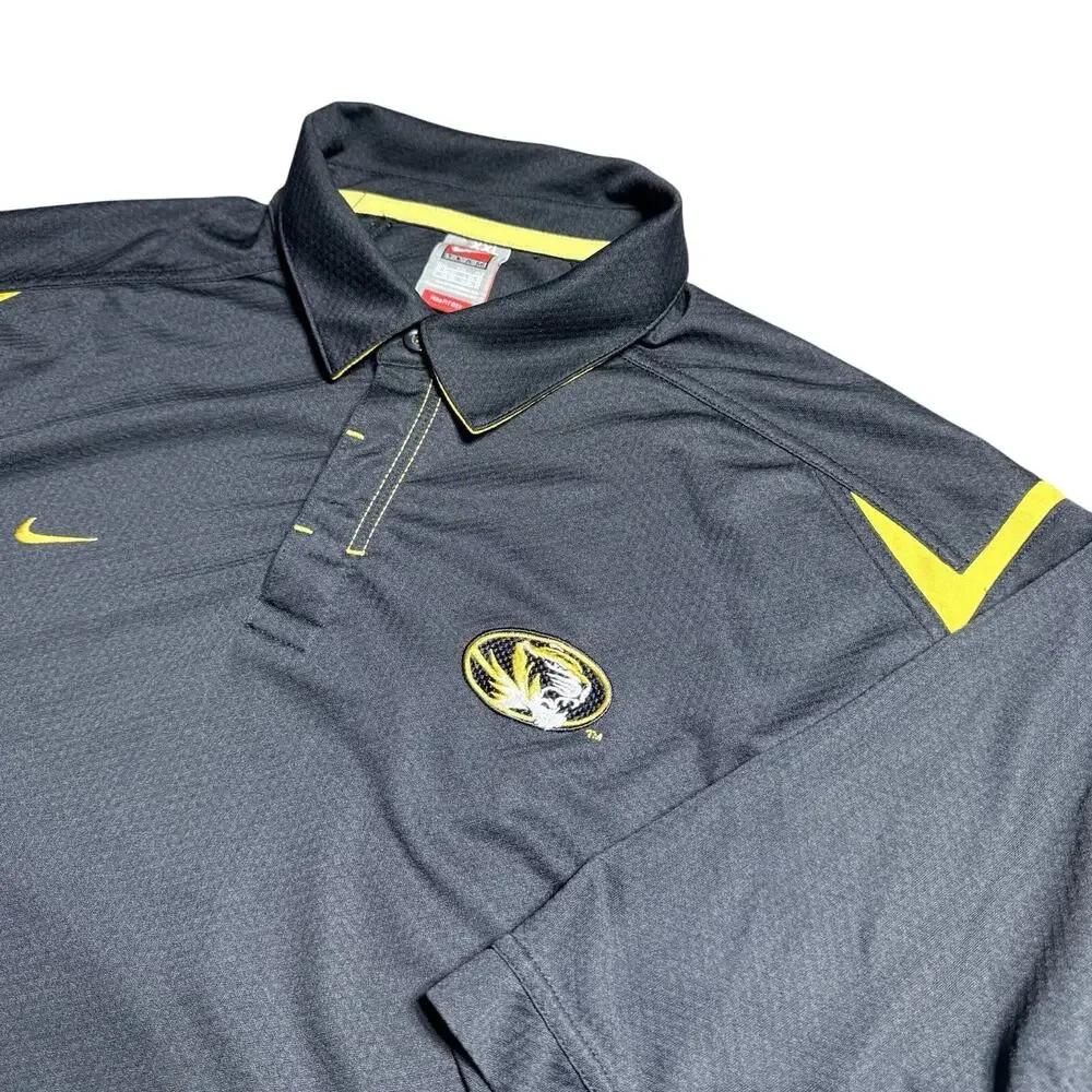 Vtg‎ Nike Team Mizzou Missouri Tigers Polo Shirt Mens 2XL FitDry Black Gold NCAA